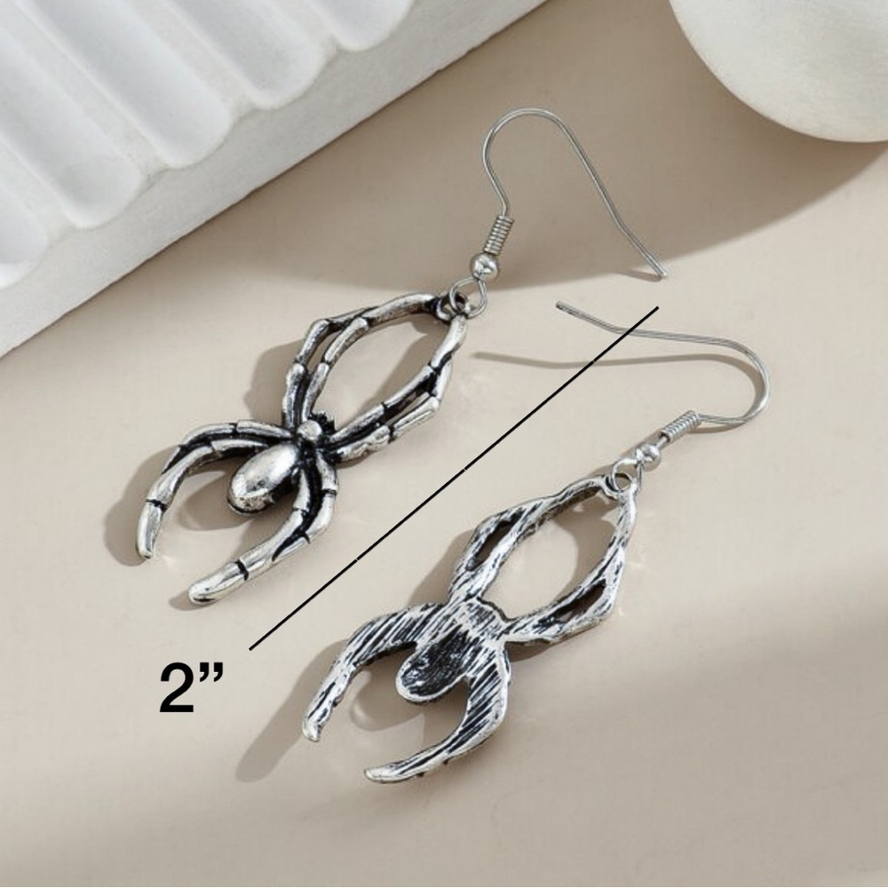 Silver Spider Drop Earrings - Picture 3 of 4